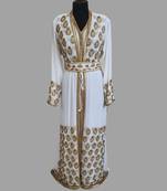 Off-White color Handmade Moroccan Two Piece  Kaftan with hijjab