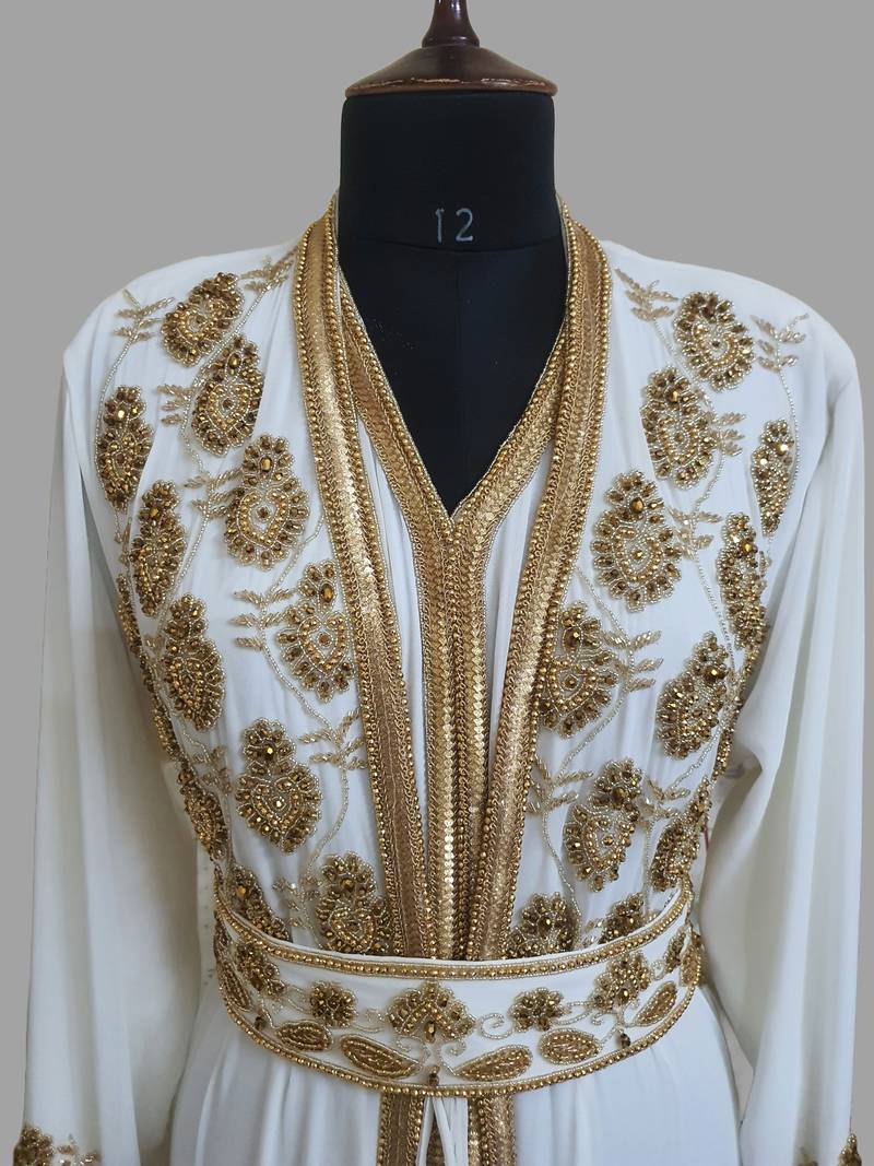 Off-White color luxurious Handmade Moroccan Two Piece  Kaftan with hijjab