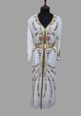 Off-White color Handmade Moroccan Kaftan with hijjab 1
