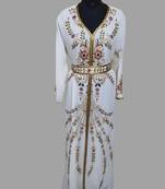 Off-White color Handmade Moroccan Kaftan with hijjab