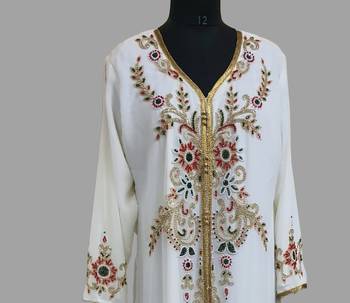 Off-White color Handmade Moroccan Kaftan with hijjab 2