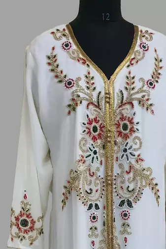 Off-White color Handmade Moroccan Kaftan with hijjab