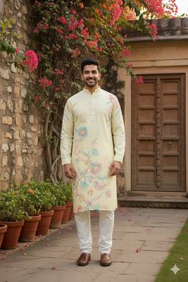Arruga cotton linen floral printed kurta pyjama 1