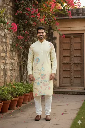 Arruga cotton linen floral printed kurta pyjama