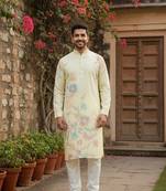 Arruga cotton linen floral printed kurta pyjama