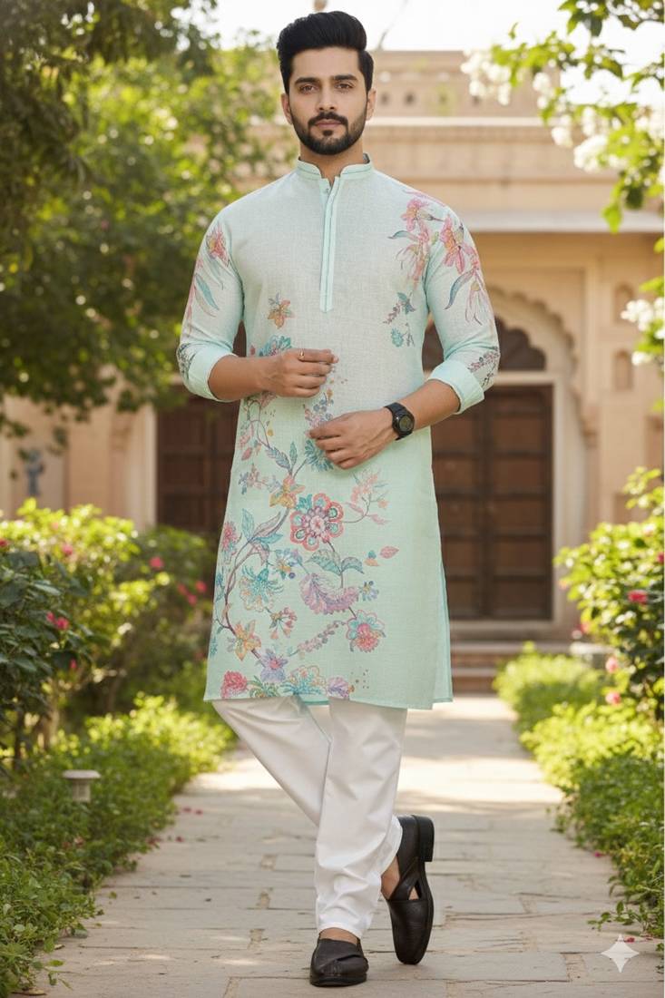 Arruga cotton linen floral printed kurta pyjama