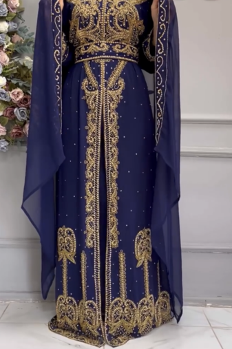 Royal Navy Blue Designer Kaftan with Heavy Golden Embroidery     Party & Wedding Wear