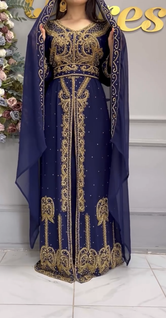 Royal Navy Blue Designer Kaftan with Heavy Golden Embroidery     Party & Wedding Wear