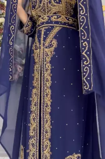 Royal Navy Blue Designer Kaftan with Heavy Golden Embroidery     Party & Wedding Wear