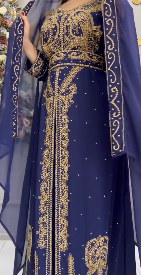 Royal Navy Blue Designer Kaftan with Heavy Golden Embroidery     Party & Wedding Wear