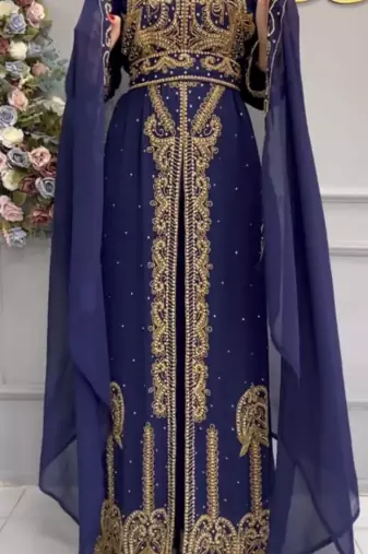 Royal Navy Blue Designer Kaftan with Heavy Golden Embroidery     Party & Wedding Wear