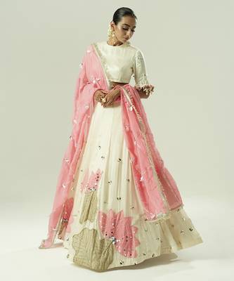 ivory embroidered georgette lehenga set 1