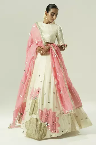 ivory embroidered georgette lehenga set