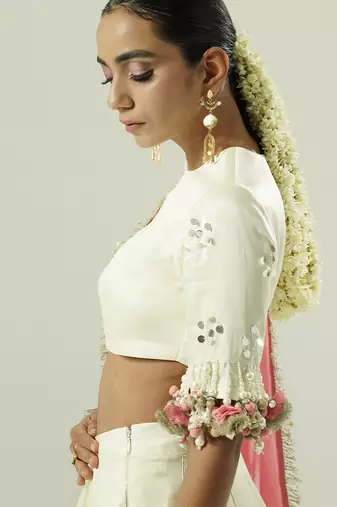 ivory embroidered georgette lehenga set