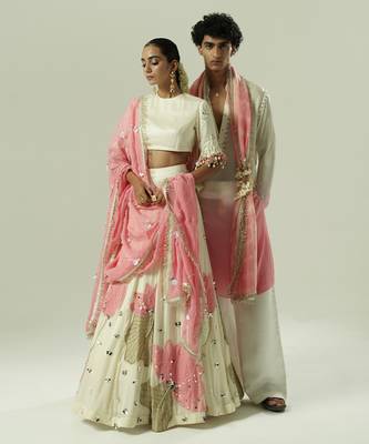 ivory embroidered georgette lehenga set 3