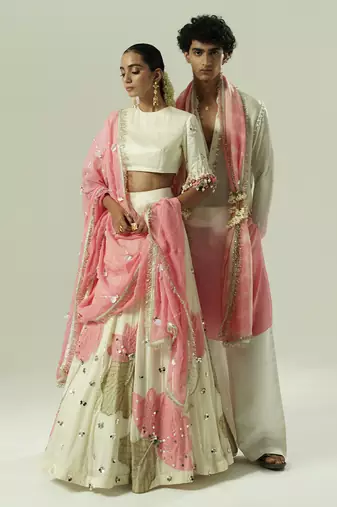 ivory embroidered georgette lehenga set