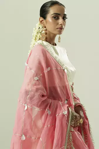 ivory embroidered georgette lehenga set