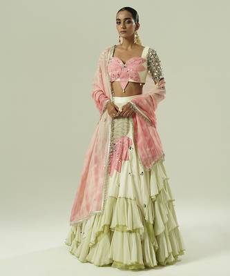 multicolor embroidered georgette lehenga set 1