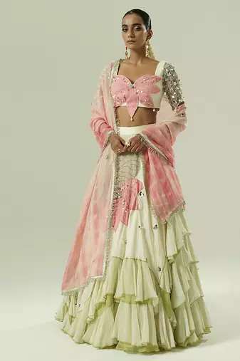 multicolor embroidered georgette lehenga set