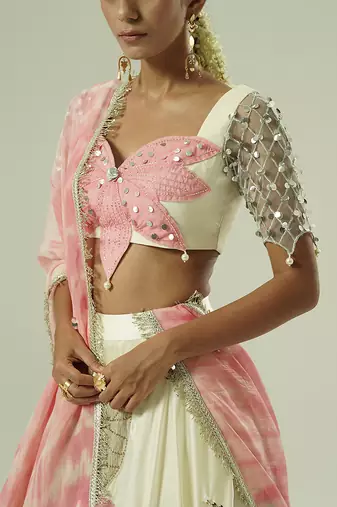 multicolor embroidered georgette lehenga set