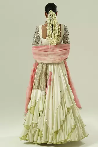 multicolor embroidered georgette lehenga set