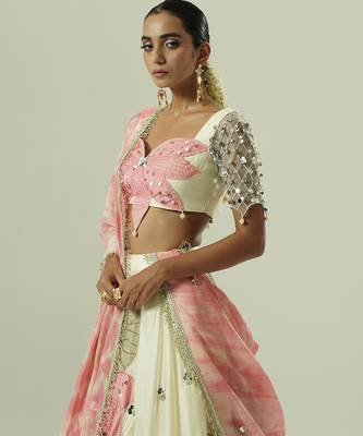 multicolor embroidered georgette lehenga set 4