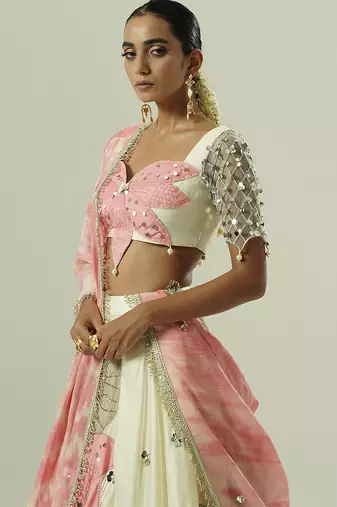 multicolor embroidered georgette lehenga set