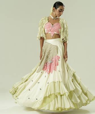 ivory embroidered georgette lehenga set 1