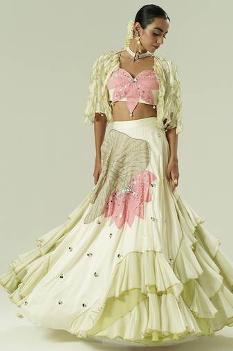 ivory embroidered georgette lehenga set