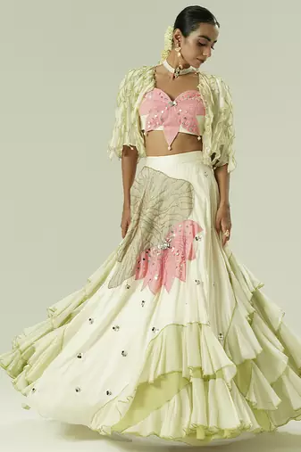ivory embroidered georgette lehenga set