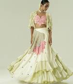 ivory embroidered georgette lehenga set