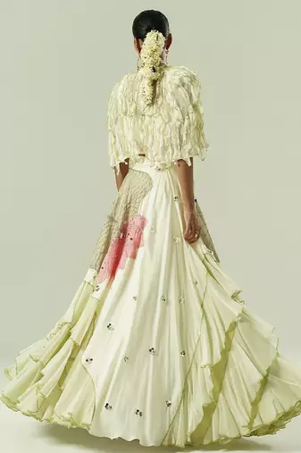 ivory embroidered georgette lehenga set