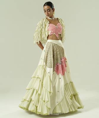 ivory embroidered georgette lehenga set 3