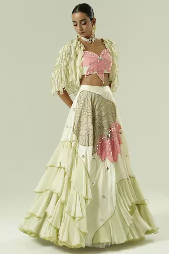 ivory embroidered georgette lehenga set
