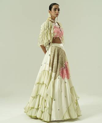 ivory embroidered georgette lehenga set 4