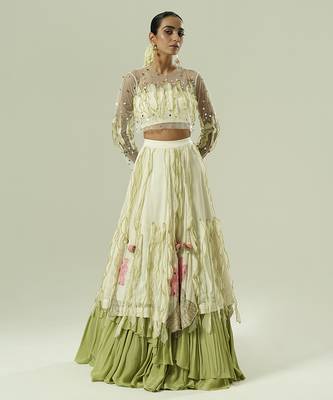 multicolor embroidered georgette lehenga set 1