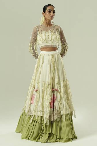 multicolor embroidered georgette lehenga set