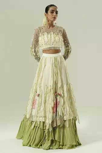 multicolor embroidered georgette lehenga set