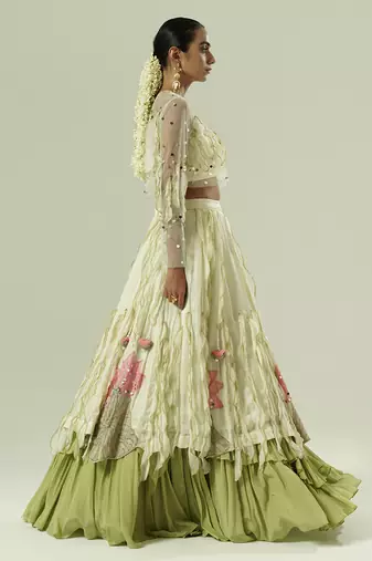 multicolor embroidered georgette lehenga set
