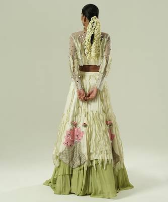 multicolor embroidered georgette lehenga set 3