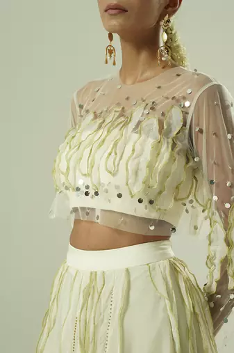multicolor embroidered georgette lehenga set