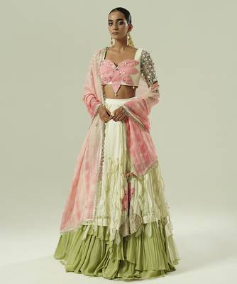 multicolor embroidered georgette lehenga set 1