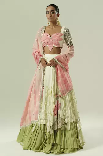 multicolor embroidered georgette lehenga set