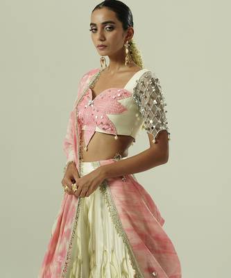 multicolor embroidered georgette lehenga set 2