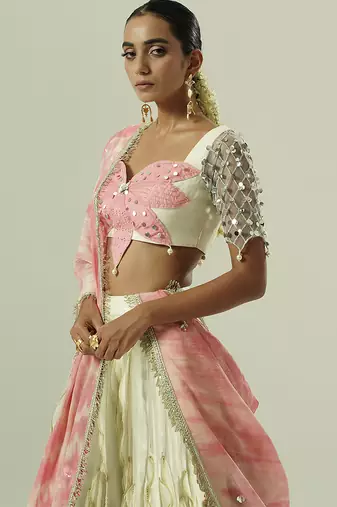 multicolor embroidered georgette lehenga set