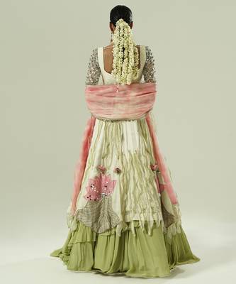 multicolor embroidered georgette lehenga set 3
