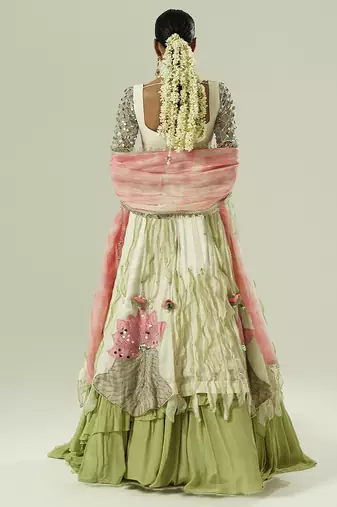 multicolor embroidered georgette lehenga set