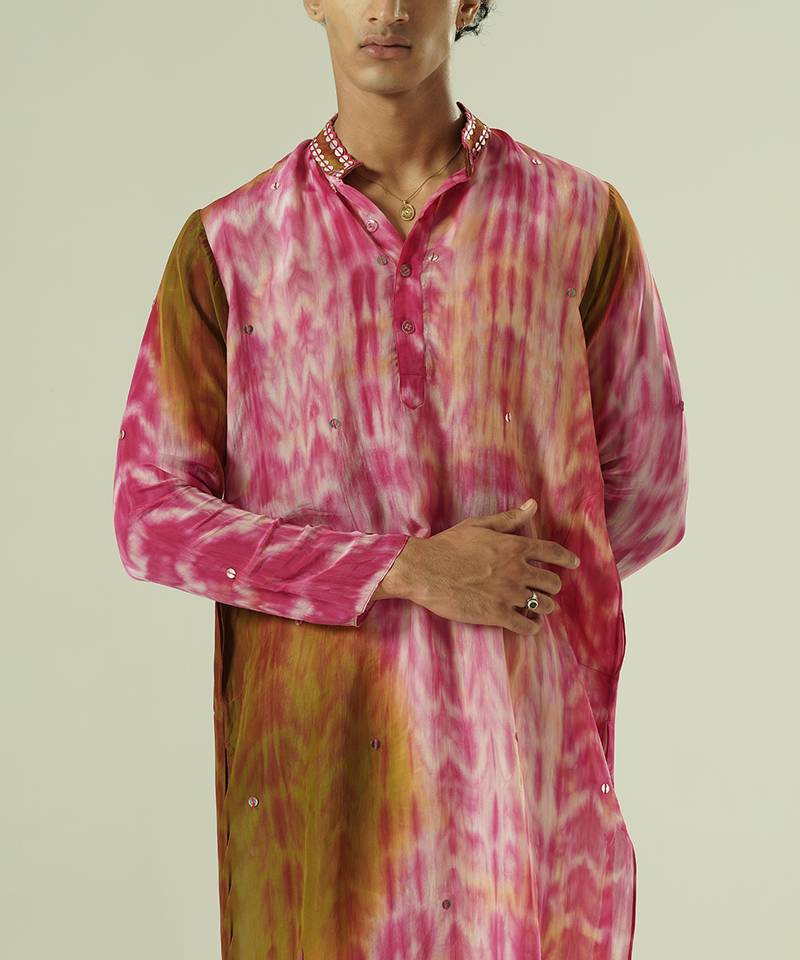Multicolor printed organza kurta pajama