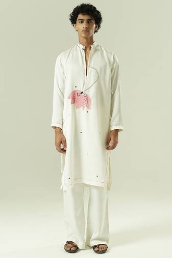 Ivory embroidered silk kurta pajama
