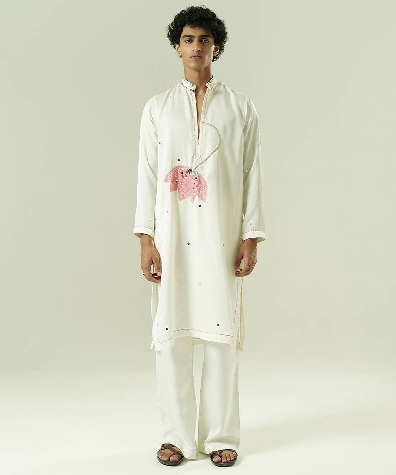 Ivory embroidered silk kurta pajama